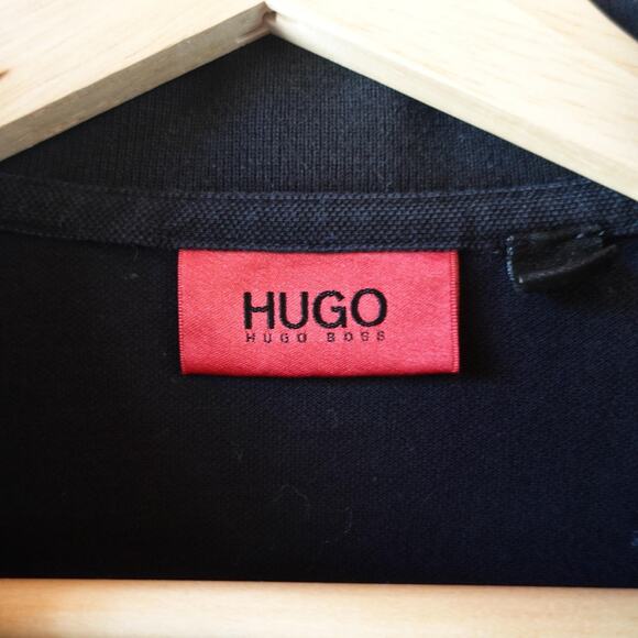 Hugo Boss Polo Shirt Mens Medium Black Short Sleeve Cotton Embroidered Logo Peru - Picture 2 of 8